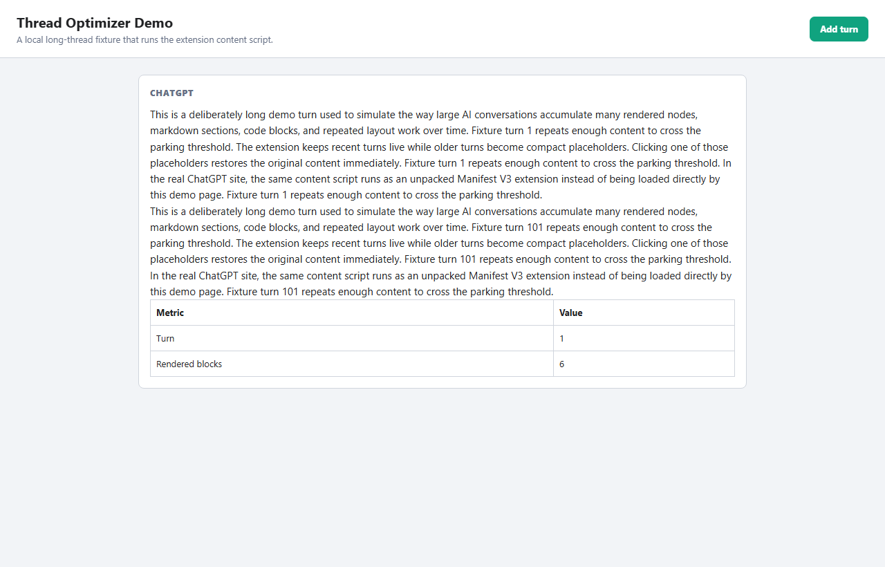 ChatGPT Thread Optimizer browser extension preview